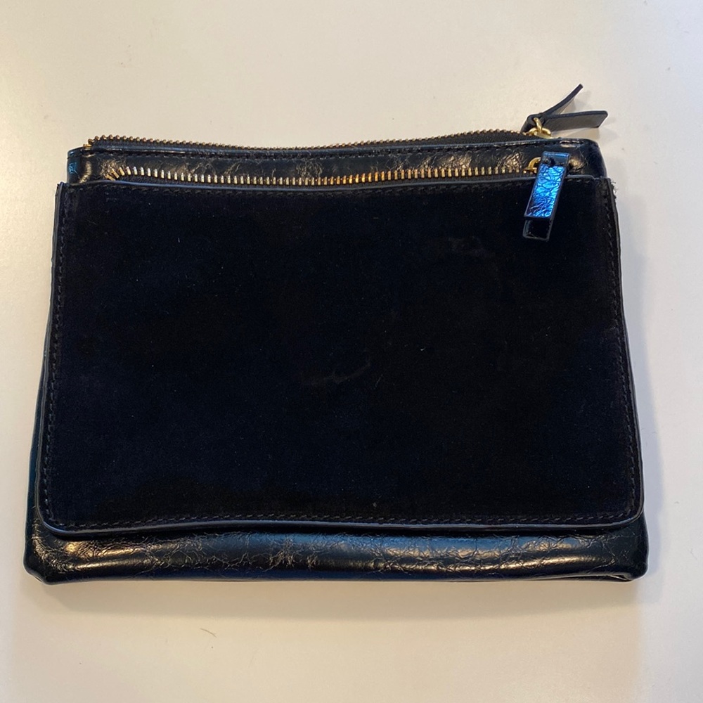 Anthropologie clutch, black leather and suede.